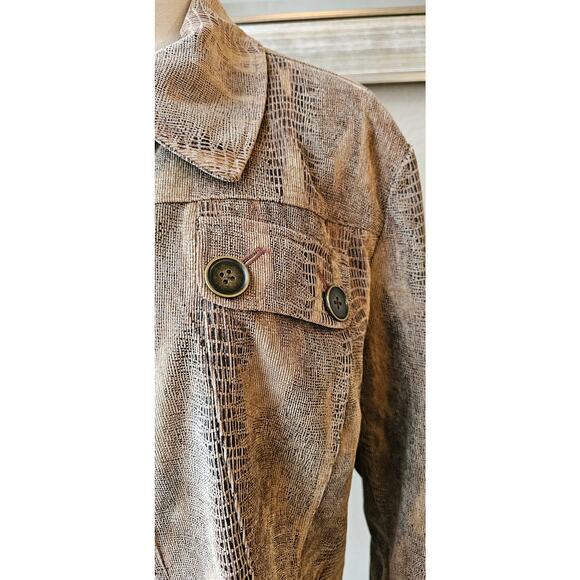 Chicos Sz 2‎ Snake Print Faux-Suede Button Front Jacket Women Size L Lightweight - Picture 4 of 7